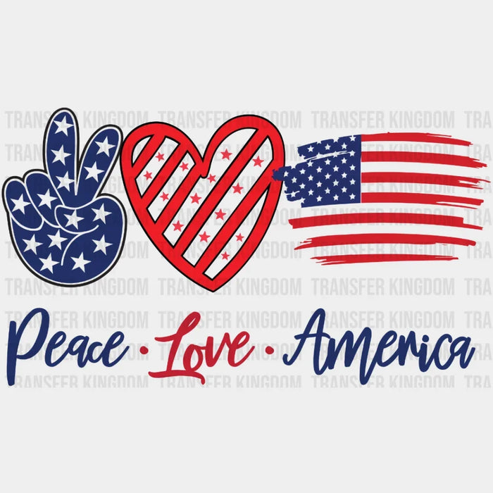 Peace Love America Heart Design - 4th Of July DTF Transfer