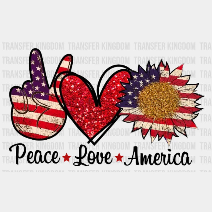Peace Love America Glitter Heart - DTF Transfer