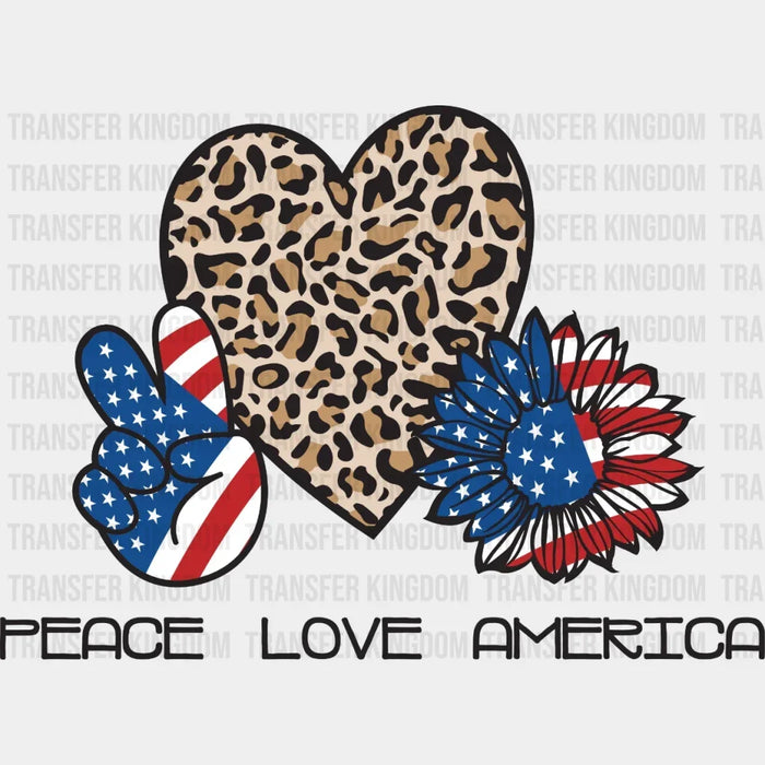Peace Love America Heart And Sunflower - 4th Of July DTF Transfer
