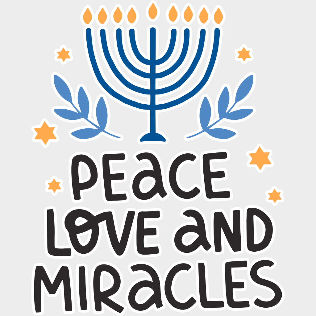 Peace Love And Miracles - Hanukkah Dtf Heat Transfer Unisex S & M (10’’) / Light Color Design