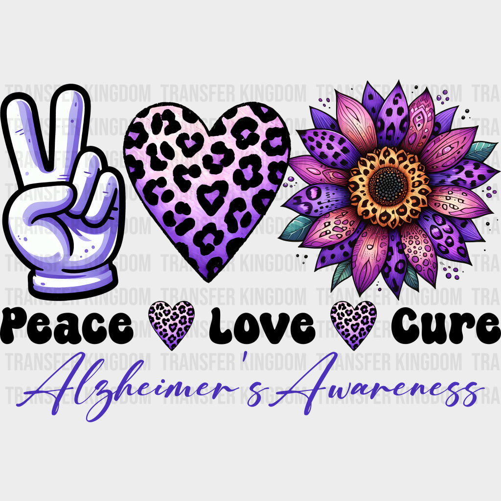 Peace Love Cure, Alzheimer's Awareness - Alzheimer's Awareness DTF Transfer transfer-kingdom Dark Color Design (See Imaging)