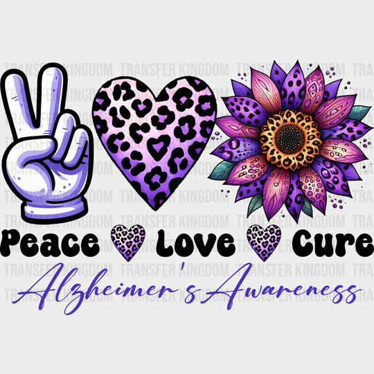 Peace Love Cure, Alzheimer's Awareness - Alzheimer's Awareness DTF Transfer transfer-kingdom Dark Color Design (See Imaging)