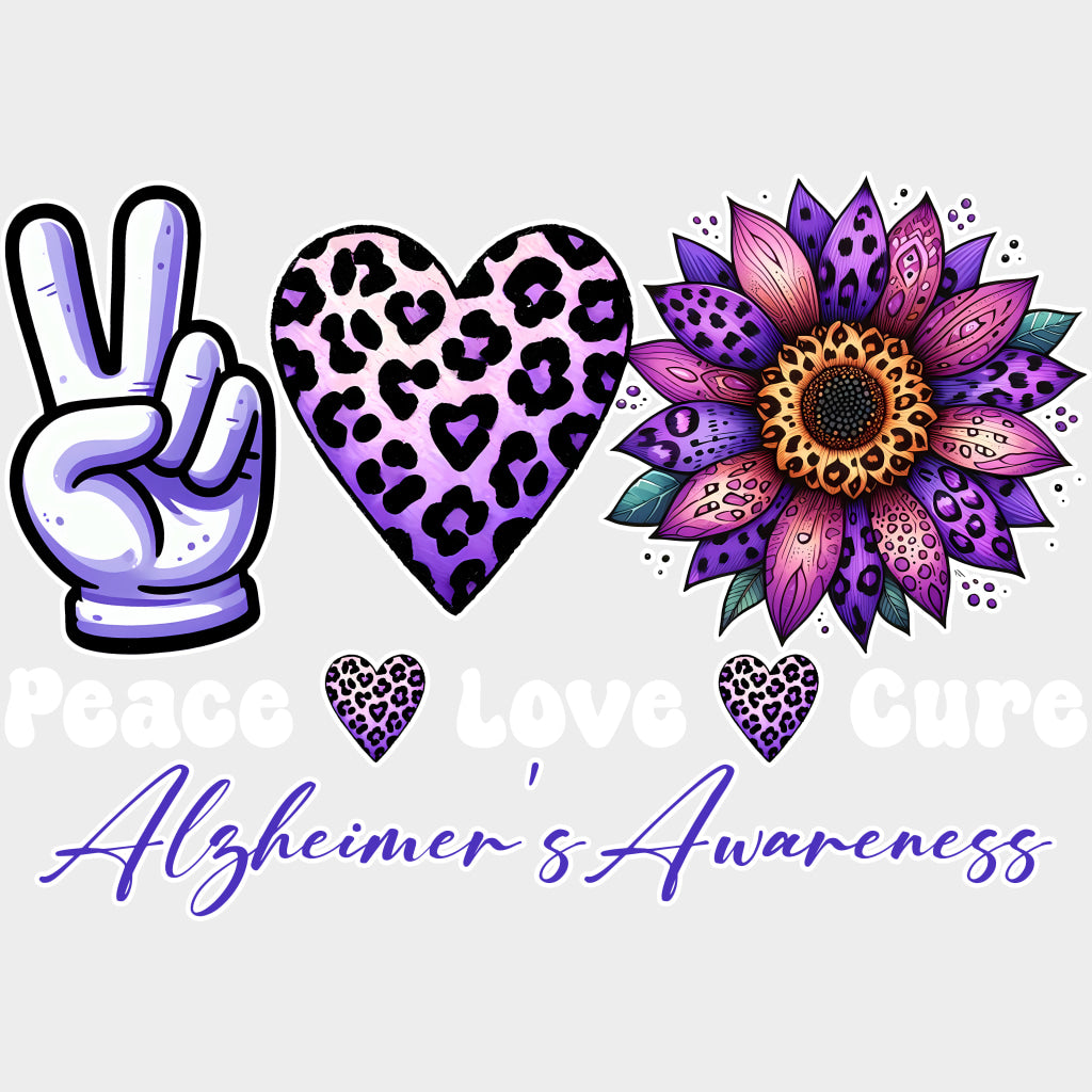 Peace Love Cure, Alzheimer's Awareness - Alzheimer's Awareness DTF Transfer transfer-kingdom Light Color Design (See Imaging)
