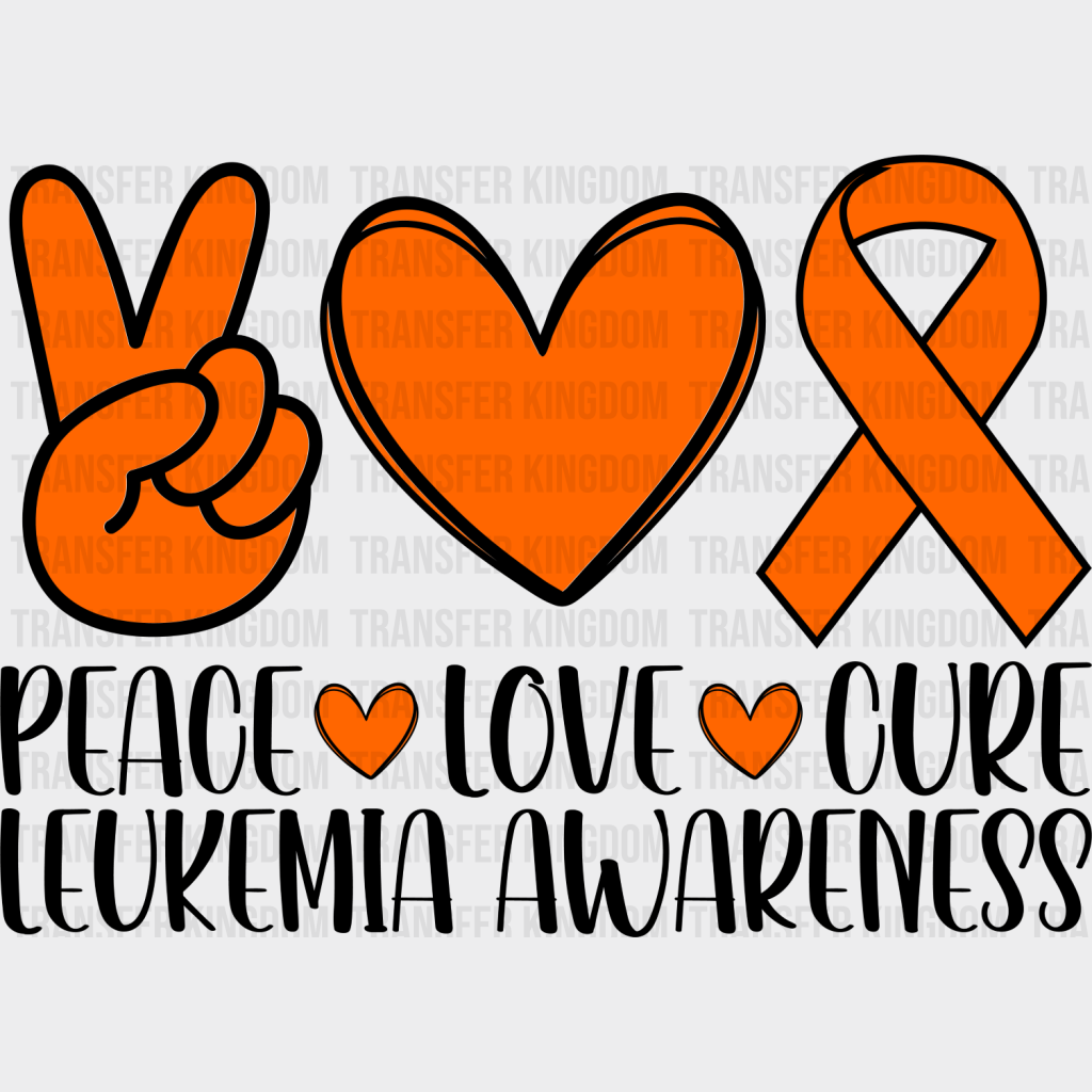 Peace Love Cure Leukemia Awareness - Dtf Heat Transfer Unisex S & M (10’’) / Dark Color Design