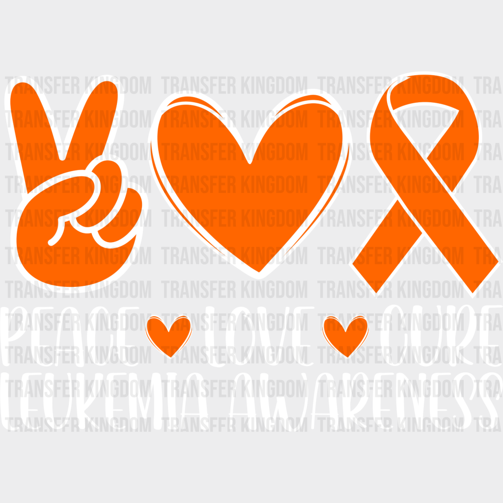 Peace Love Cure Leukemia Awareness - Dtf Heat Transfer Unisex S & M (10’’) / Light Color Design