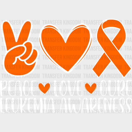 Peace Love Cure Leukemia Awareness - Dtf Heat Transfer Unisex S & M (10’’) / Light Color Design