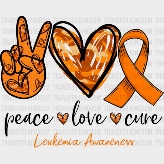 Peace Love Cure Leukemia Awareness - Leukemia DTF Transfers Adult Unisex - S & M (10’’) / Dark Color Design (See