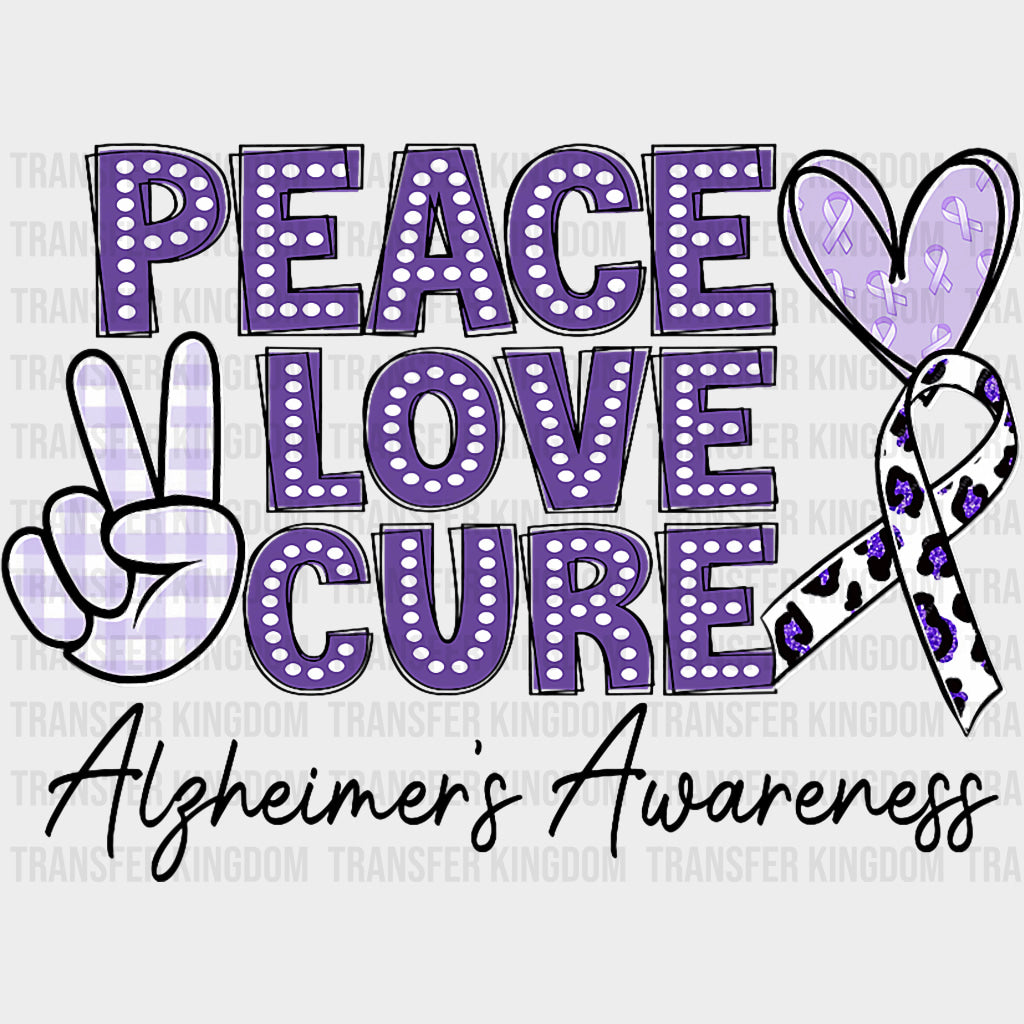 Peace Love Cure Retro - Alzheimer's Awareness DTF Transfer transfer-kingdom Dark Color Design (See Imaging)