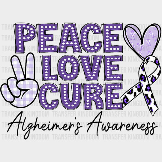 Peace Love Cure Retro - Alzheimer's Awareness DTF Transfer transfer-kingdom Dark Color Design (See Imaging)