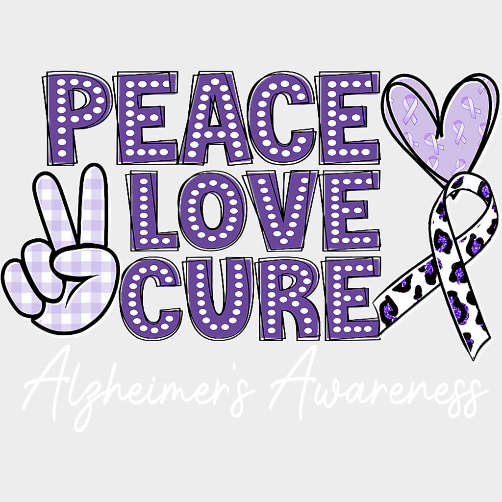 Peace Love Cure Retro - Alzheimer's Awareness DTF Transfer transfer-kingdom Light Color Design (See Imaging)