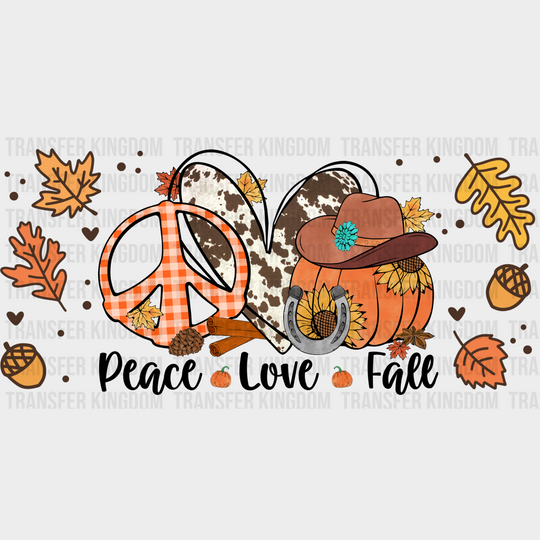 Peace Love Fall Heart Design - Cup Wrap Uv Sticker Permanent Dtf Decal