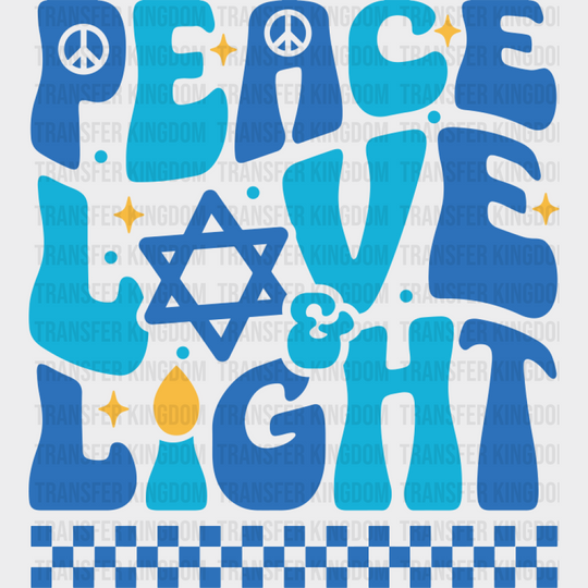 Peace Love Light Checkered Design - Hanukkah DTF Transfer