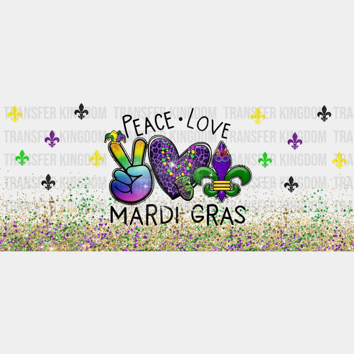 Peace Love Mardi Gras - Mardi Gras Cup Wrap UV Sticker Permanent UV DTF Decal