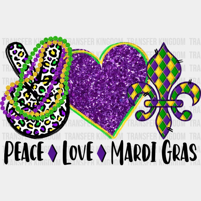 Peace Love Mardi Gras Design- DTF heat transfer