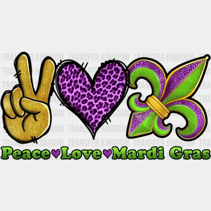 Peace Love Mardi Gras - Mardi Gras DTF heat transfer