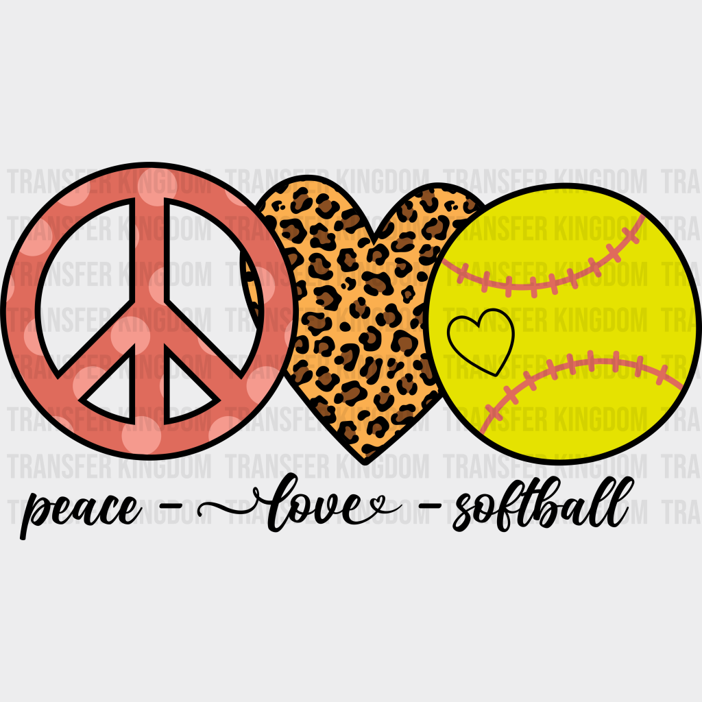 Peace Love Softball - Dtf Heat Transfer Unisex S & M (10’’) / Dark Color Design (See Imaging)