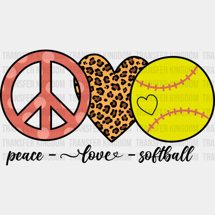 Peace Love Softball Leopard Pattern Heart - Softball DTF Heat Transfer