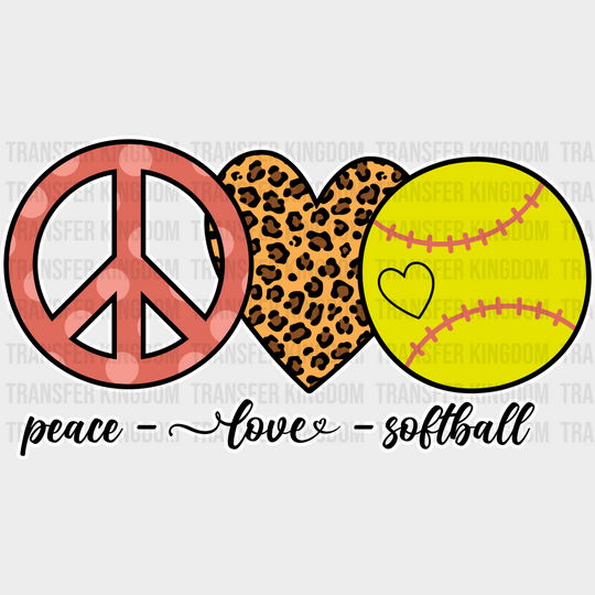 Peace Love Softball - Dtf Heat Transfer Unisex S & M (10’’) / Light Color Design (See Imaging)