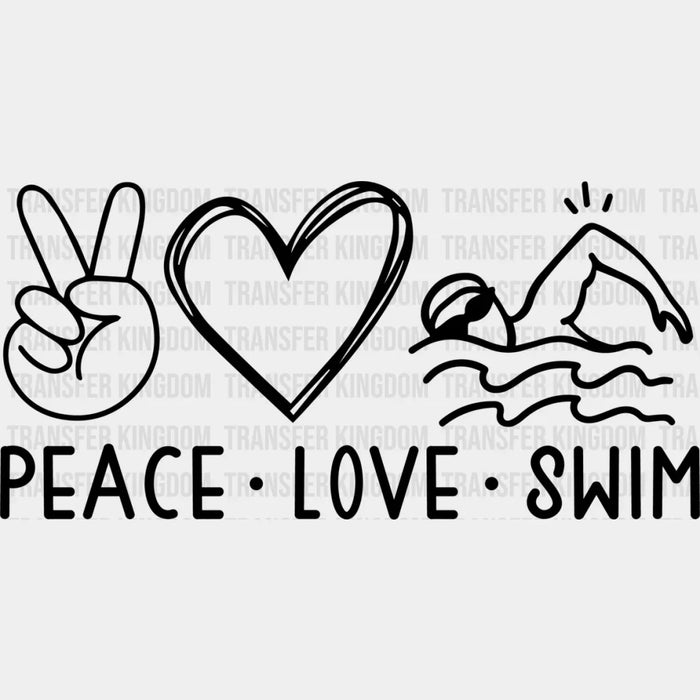 Peace Love Swim B&W - Swimming DTF Heat Transfer