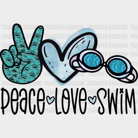 Peace Love Swim Doodles Design - Swimming Dtf Heat Transfer Unisex S & M (10’’) / Dark Color