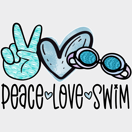 Peace Love Swim Doodles Design - Swimming Dtf Heat Transfer Unisex S & M (10’’) / Light Color