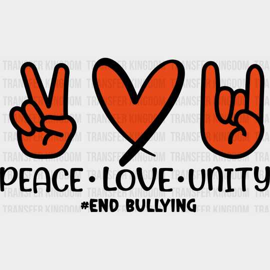 Peace Love Unity - Anti Bullying Dtf Heat Transfer Unisex S & M (10’’) / Dark Color Design See