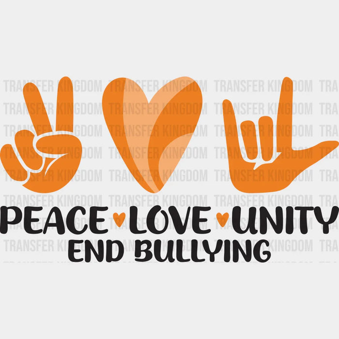 Peace Love Unity Heart Design - Anti Bullying Iron On DTF Transfer