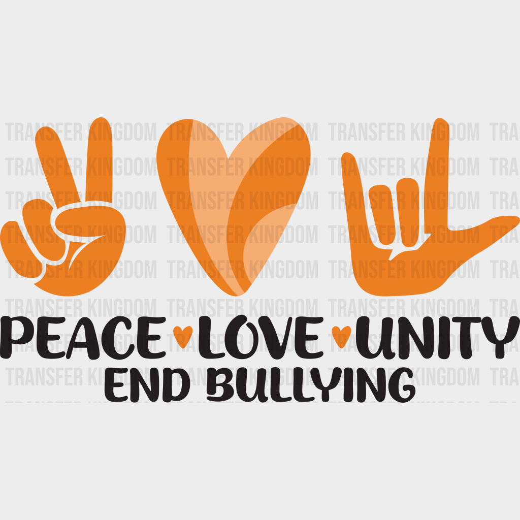 Peace Love Unity Heart Design - Anti Bullying Iron On Dtf Transfer Unisex S & M (10’’) / Dark