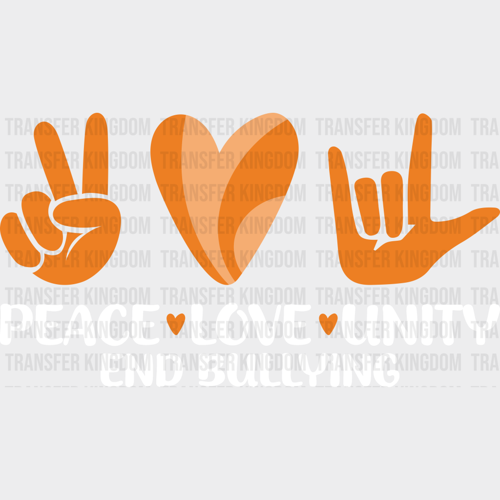 Peace Love Unity Heart Design - Anti Bullying Iron On Dtf Transfer Unisex S & M (10’’) / Light