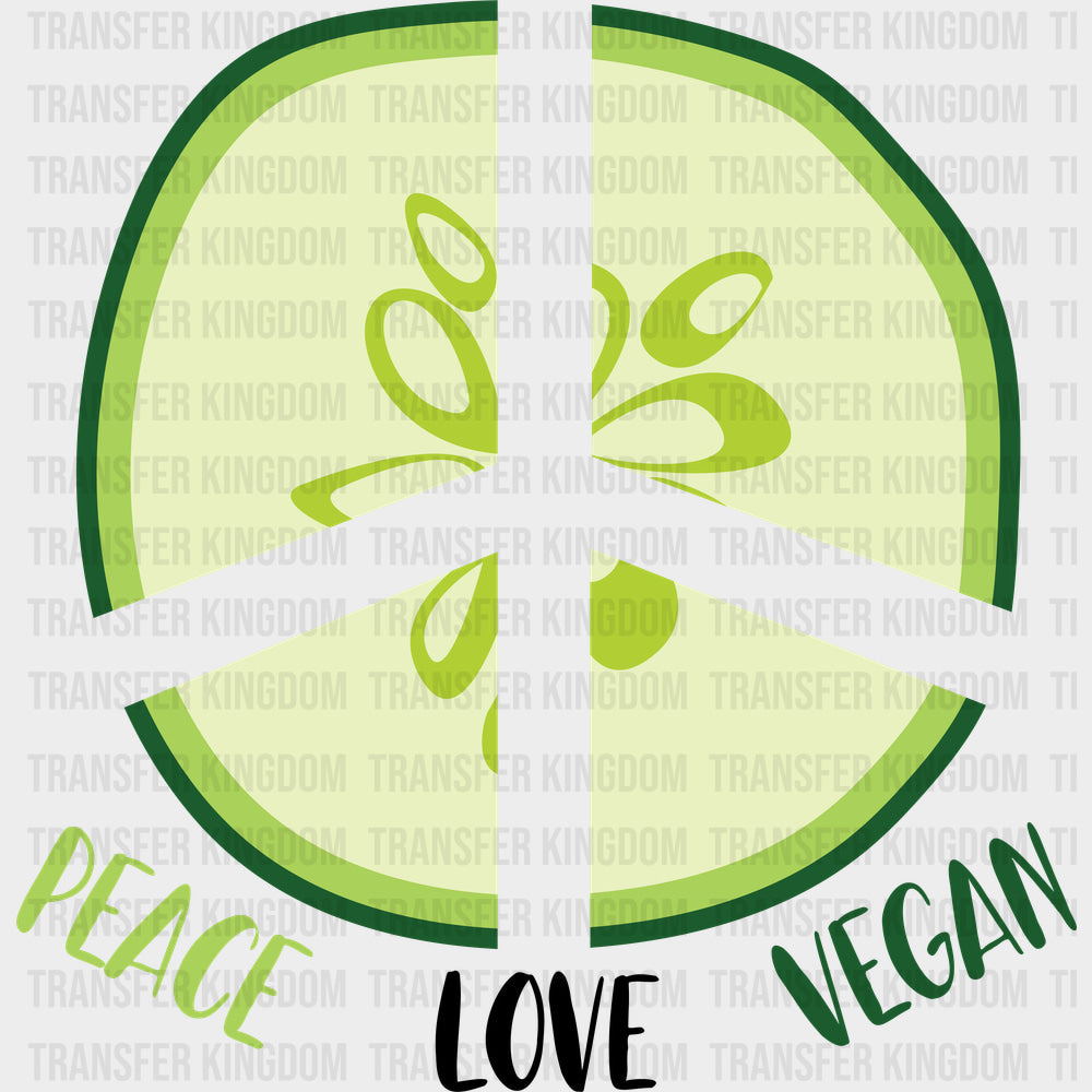 Peace Love Vegan Cucumber Peace Sign - Vegan DTF Transfers - Adult Unisex - S & M (10’’) / Dark Color Design (See