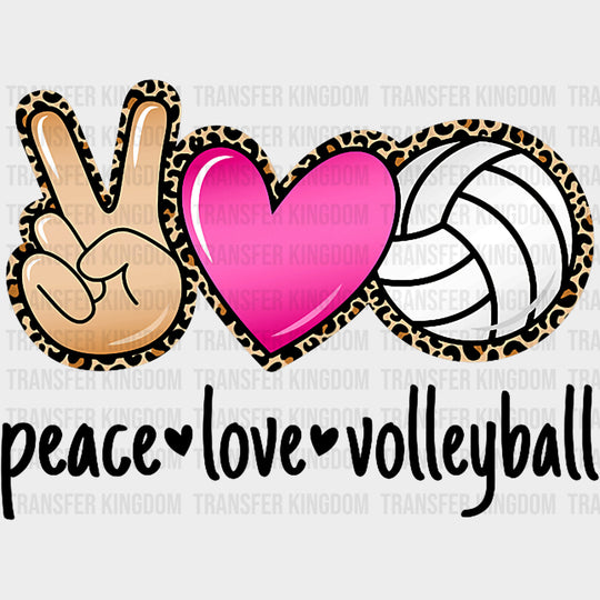 Peace Love Volleyball, Leopard Print - Volleyball DTF Transfers transfer-kingdom Dark Color Design (See Imaging)
