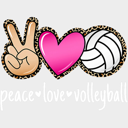 Peace Love Volleyball, Leopard Print - Volleyball DTF Transfers transfer-kingdom Light Color Design (See Imaging)