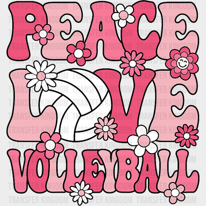 Peace Love Volleyball, Pink Flowers - Volleyball DTF Transfers