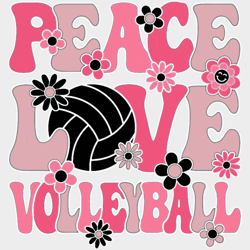 Peace Love Volleyball, Pink Flowers - Volleyball DTF Transfers transfer-kingdom Light Color Design (See Imaging)