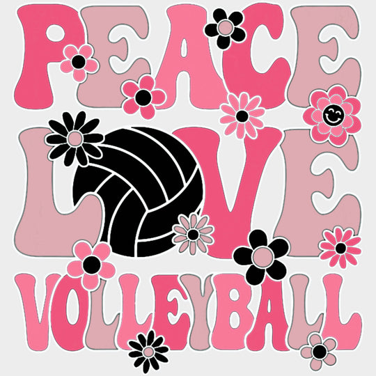 Peace Love Volleyball, Pink Flowers - Volleyball DTF Transfers transfer-kingdom Light Color Design (See Imaging)