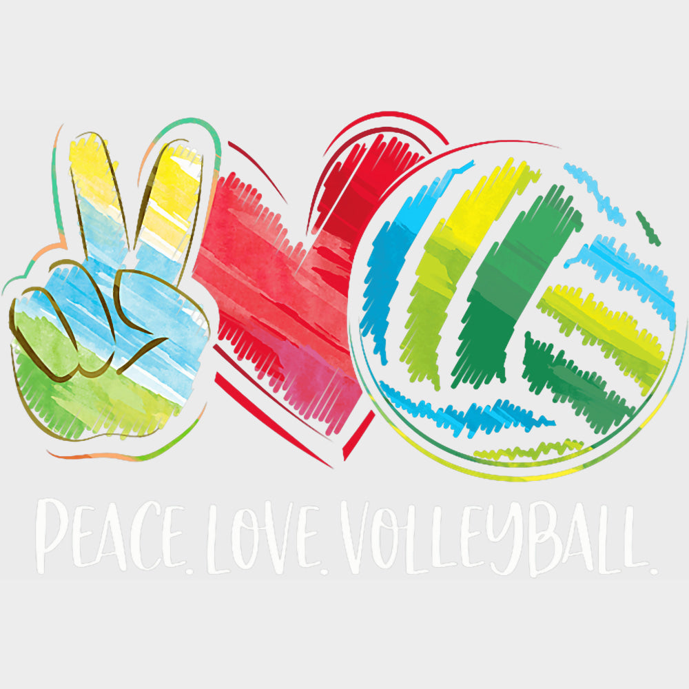Peace Love Volleyball Scribble Design - Volleyball DTF Transfers Adult Unisex - S & M (10’’) / Light Color Design (See