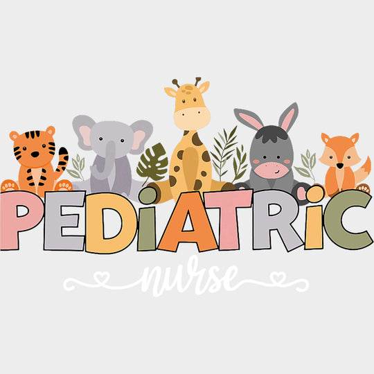 Pediatric Nurse Animals Design - Pediatric Nurse DTF Transfers Adult Unisex - S & M (10’’) / Light Color Design (See