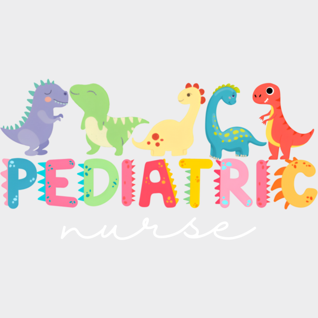 Pediatric Nurse Dinosaurs - Nurse DTF Transfer Adult Unisex - S & M (10’’) / Light Color Design (See Imaging)