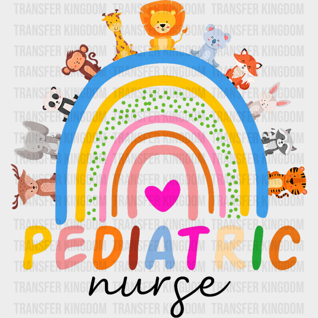 Pediatric Nurse, Rainbow & Animals - Pediatric Nurse DTF Transfers transfer-kingdom Dark Color Design (See Imaging)