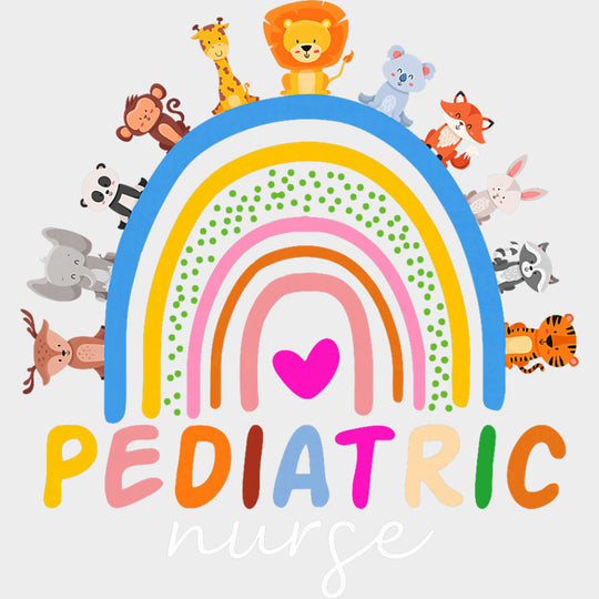 Pediatric Nurse, Rainbow & Animals - Pediatric Nurse DTF Transfers transfer-kingdom Light Color Design (See Imaging)