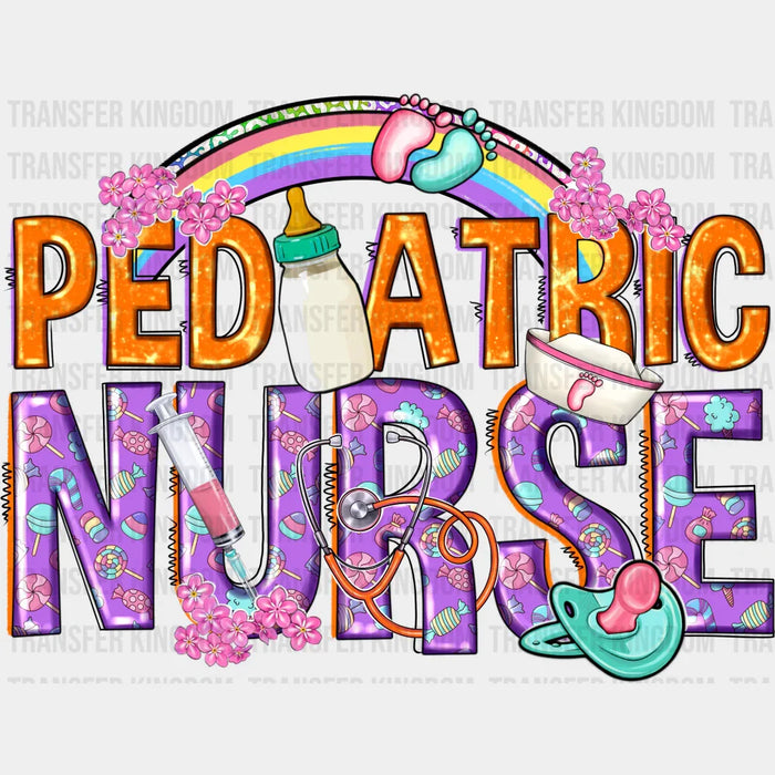 Pediatric Nurse Rainbow Orange And Purple Design  - Pediatric Nurse DTF Transfers