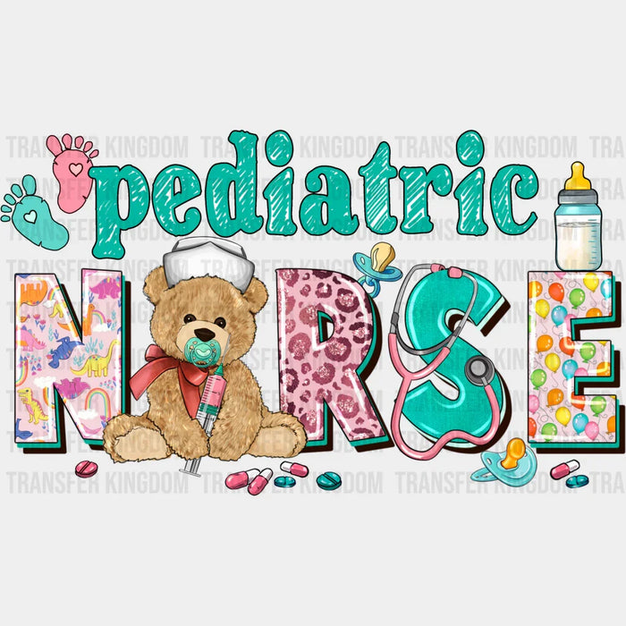 Pediatric Nurse Teddy Bear Pacifier Design - Pediatric Nurse DTF Transfers