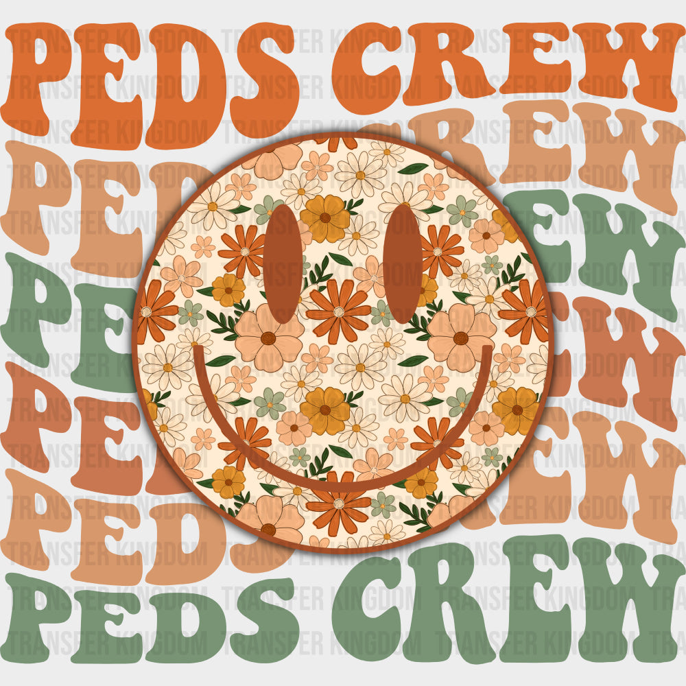Peds Crew Flower Pattern Smiley - Pediatric Nurse DTF Transfers