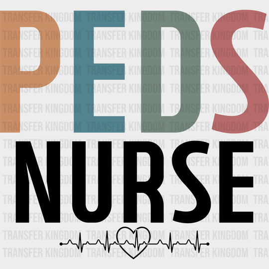 Peds Nurse ECG Line - Pediatric Nurse DTF Transfers Adult Unisex - S & M (10’’) / Dark Color Design (See Imaging)