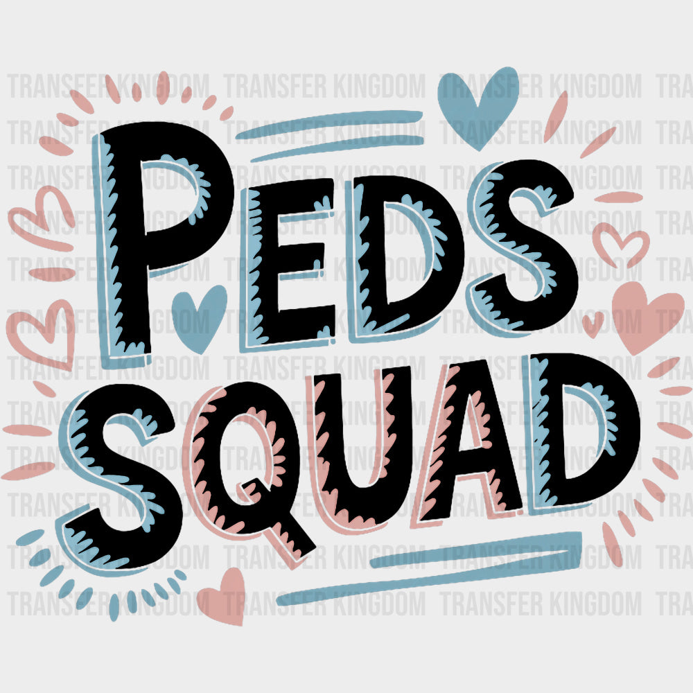 Peds Squad, Blue Heart - Pediatric Nurse DTF Transfers transfer-kingdom Dark Color Design (See Imaging)