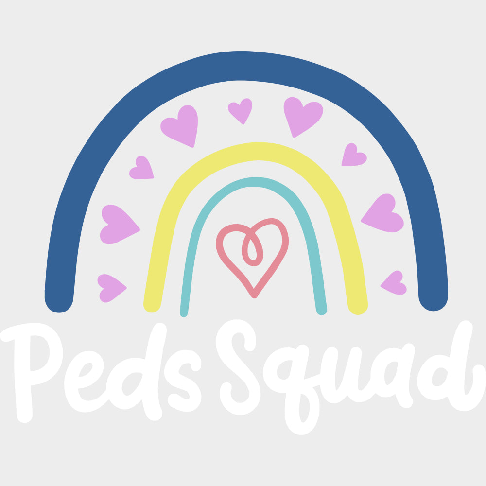 Peds Squad, Rainbow & Pink Hearts - Pediatric Nurse DTF Transfers transfer-kingdom Light Color Design (See Imaging)