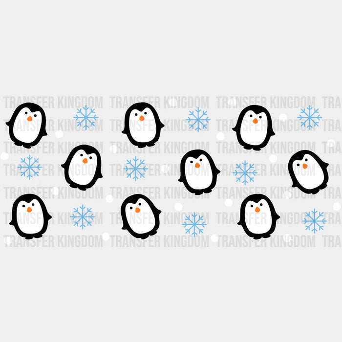 Cute Penguins Blue Snowflakes - UV DTF Transfer Cup Wrap UV DTF Sticker