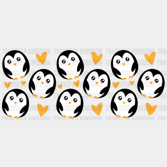 Penguins And Yellow Hearts - UV DTF Transfer Cup Wrap UV DTF Sticker