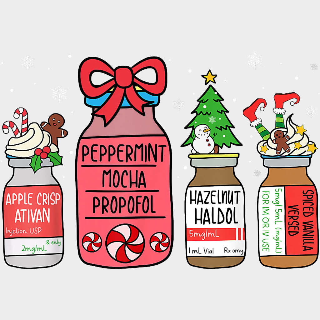 Peppermint Mocha Propofol - CRNA Nurse DTF Transfers Adult Unisex - S & M (10’’) / Light Color Design (See Imaging)