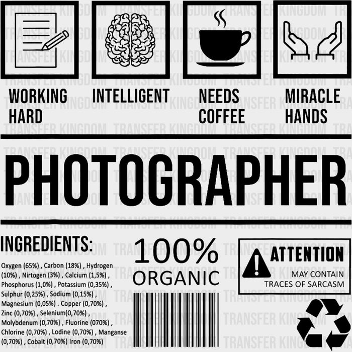 Photographer Ingredients B&W - Photography DTF Transfers